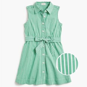 Crewcuts J. Crew girls green stripe tie waist spring cotton shirt dress size 6